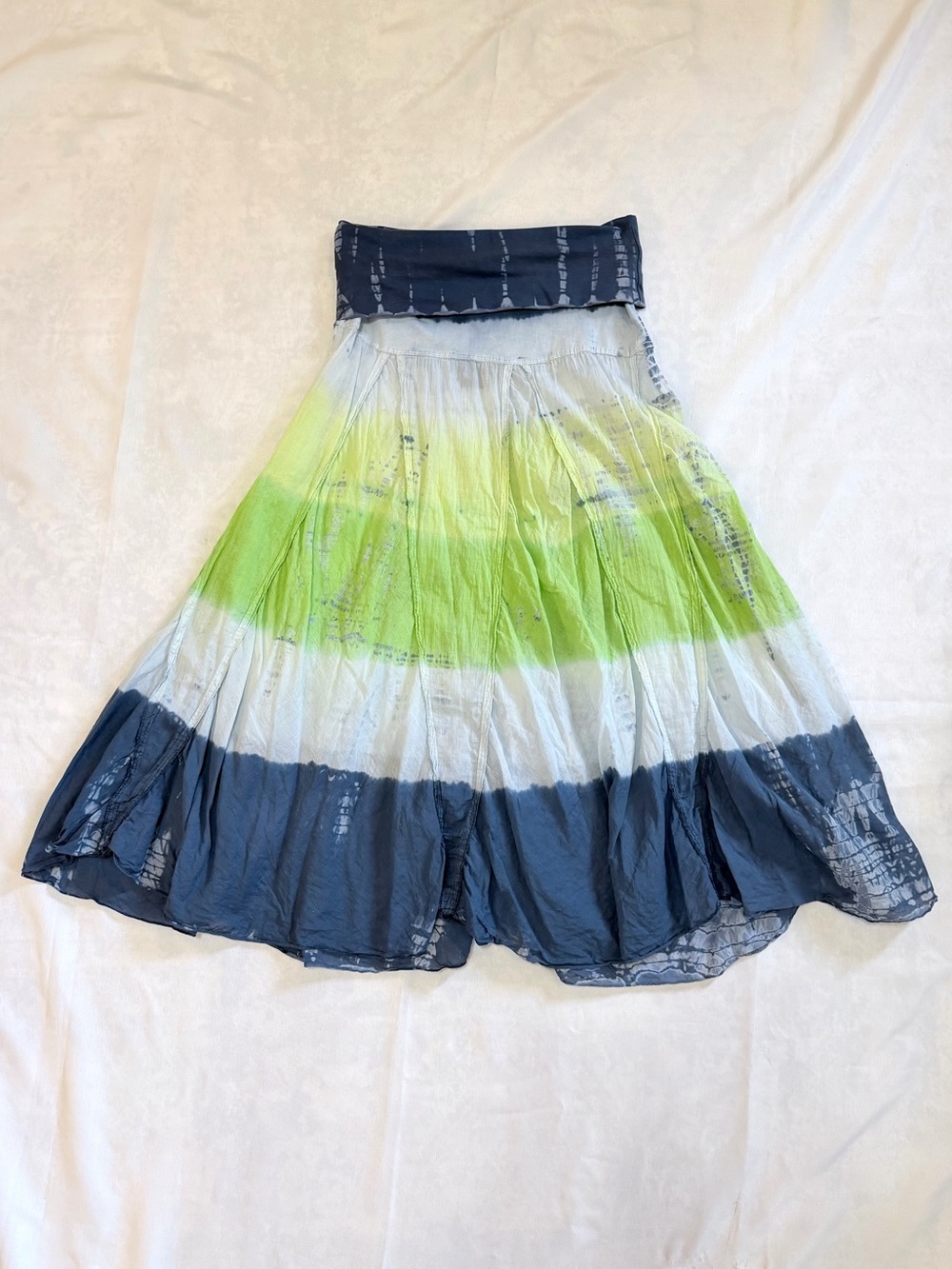 Vintage Tracy Evan’s Limited Y2K Maxi Skirt Tie-Dye Blue Green Paneled Cotton